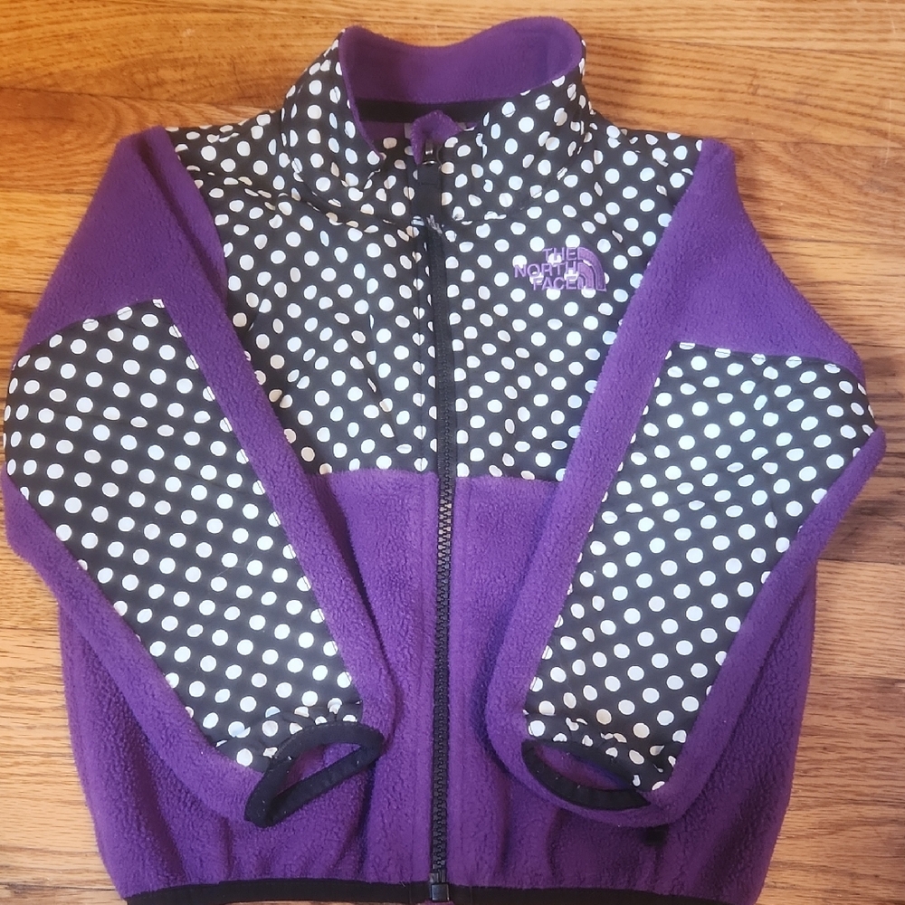 The North Face Kids Purple Fleece Jacket with Black & White Polka Dot Panels